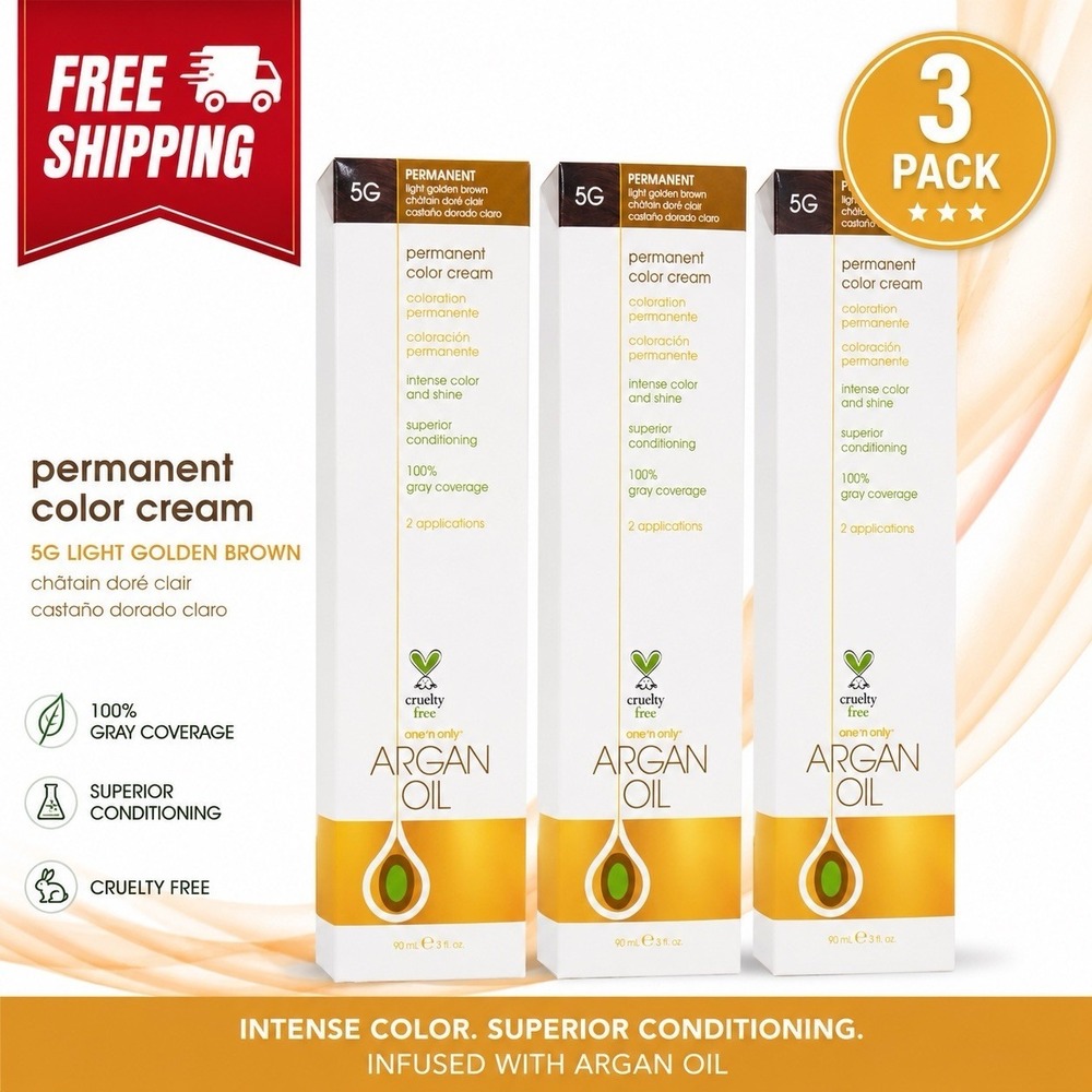 One 'n Only Argan Oil Permanent Hair Color Cream 5G Light Golden Brown 3 Pack